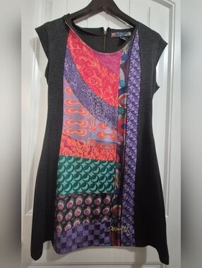 Desigual Womens Art To Wear Retro Boho Gray Cap Sleeve Mini Dress Size Large